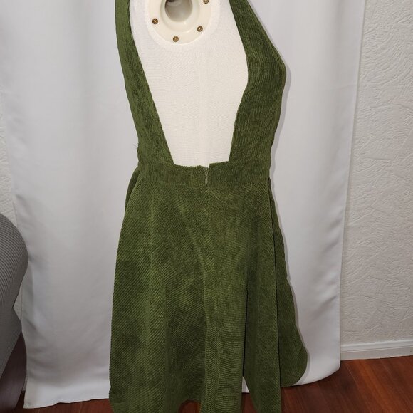 Frille Rose Forest army olive green corduroy mini dress - Picture 5 of 6